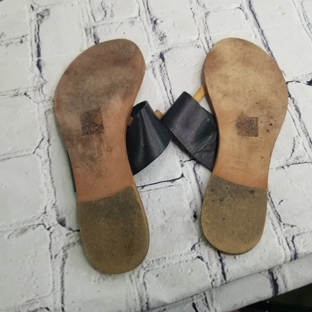 Joie a la plage Nice flat black tan leather thong sandals